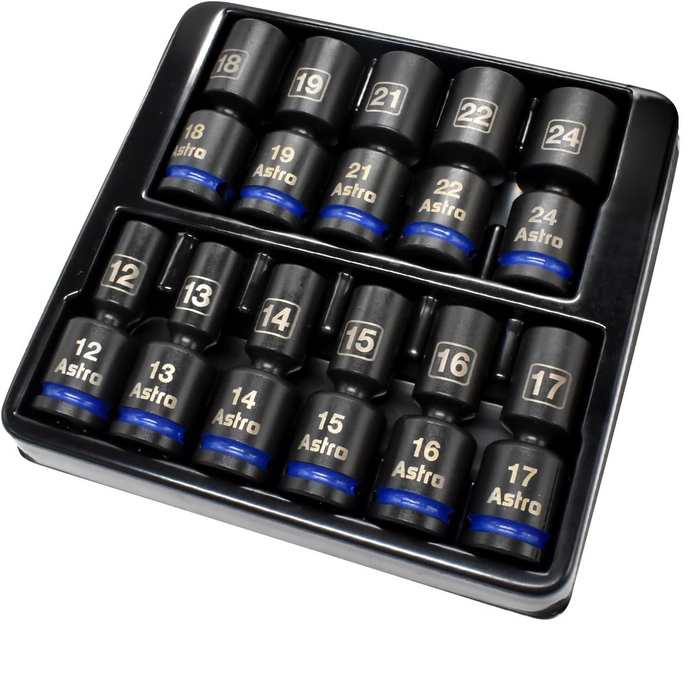 Astro Pneumatic Tool 78244M 11-Piece 1/2" Drive Metric Mid-Length Universal Impact Socket Set