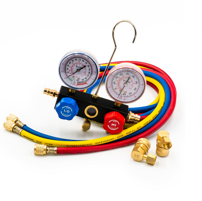 FJC 6761P R-134A Aluminum Manifold Gauge Set With 72" Hoses In Clamshell Packaging
