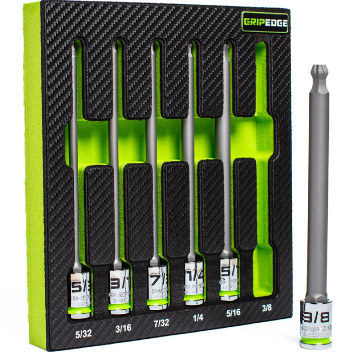 GridEdge BHBS6LS 6 Piece 3/8" Drive Long SAE RPT Ball Hex Driver Set