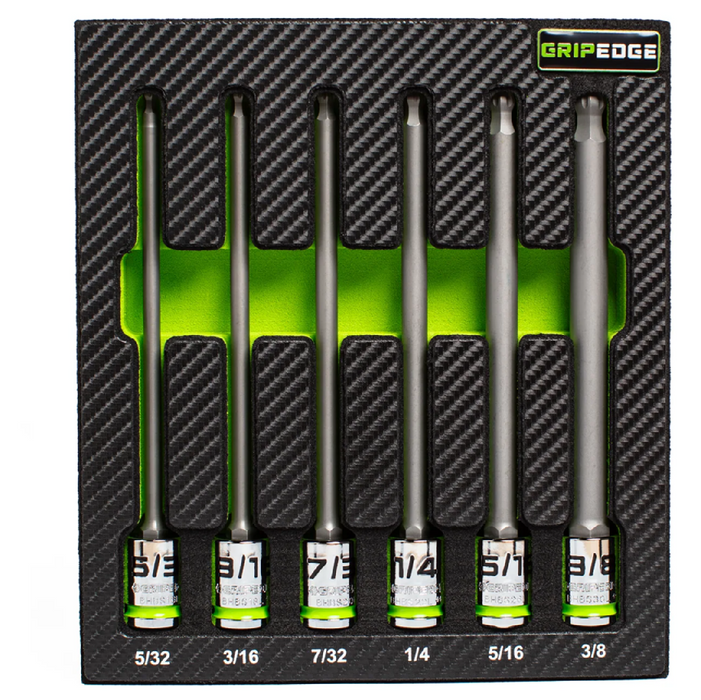 GridEdge BHBS6LS 6 Piece 3/8" Drive Long SAE RPT Ball Hex Driver Set