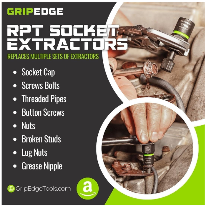 GripEdge GE9AMSESRPT 1/4" Drive Metric RPT Socket Extractor Set - 9 Pieces