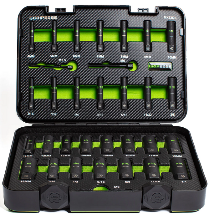 GripEdge MX32DS 32-Piece 1/4" & 3/8" Drive Deep Master Socket Extractor Set