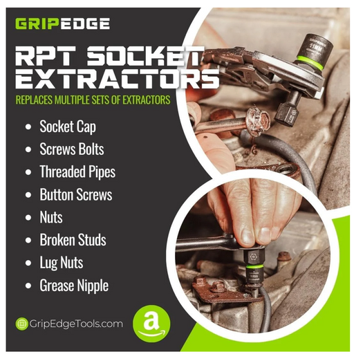 GripEdge XBM10DS 10-Piece 3/8" Drive Deep Metric RPT Socket Extractor Set
