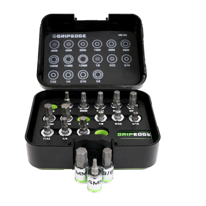 GripEdge HB16S 16-Piece 3/8" Drive Short Metric & SAE Hex Driver Set