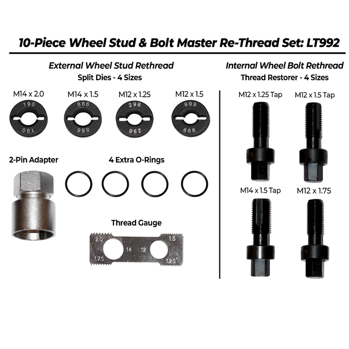 Lock Technology 992 10-Piece Wheel Stud Rethread Kit
