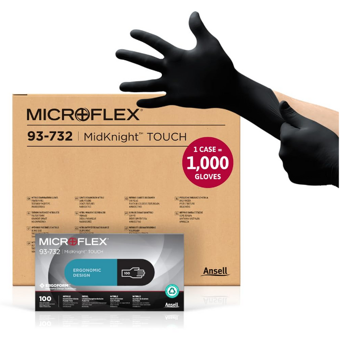 Microflex 93-732-XXL Midknight Touch XX-Large Black Nitrile Case of Gloves - Case of 1,000 (Copy)