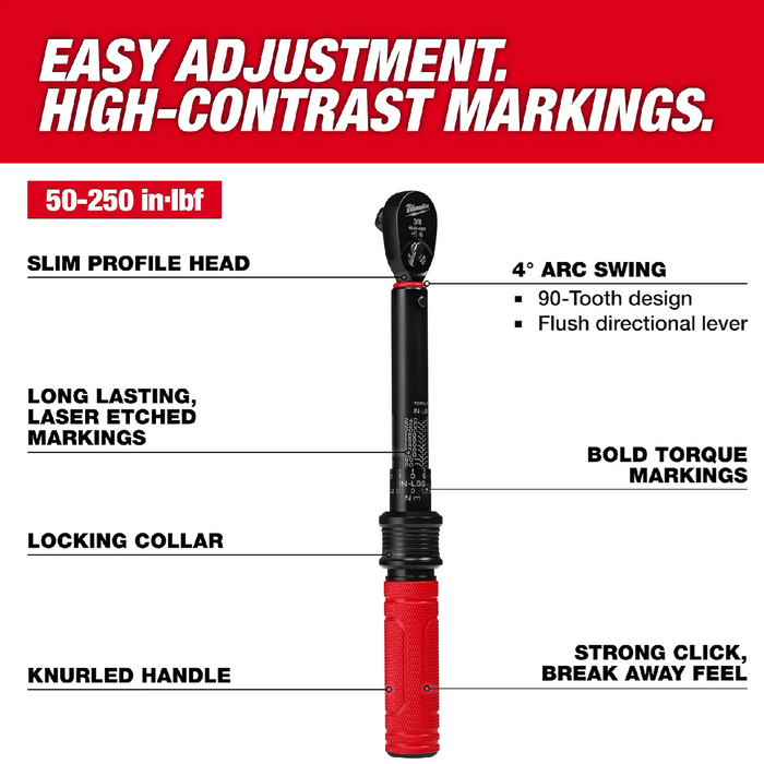 Milwaukee 48-22-9201 3/8" Drive 50-250 in.lb. Click Torque Wrench