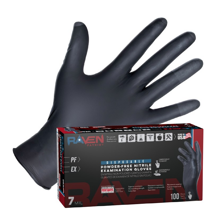 SAS Safety 66483 Raven Patriot Nitrile Black Powder-free Gloves, Size L, Box of 100