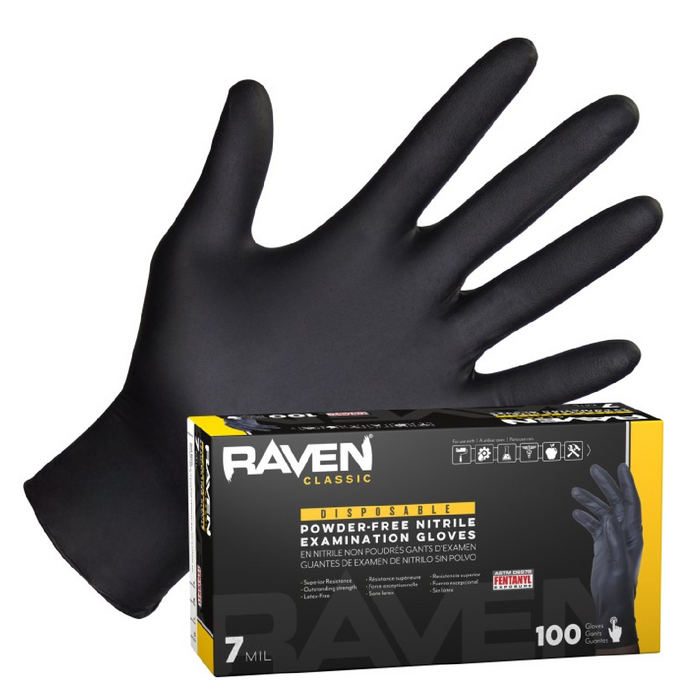 SAS Safety 66516 Raven Nitrile Black Powder-free Gloves, Size S, Box of 100