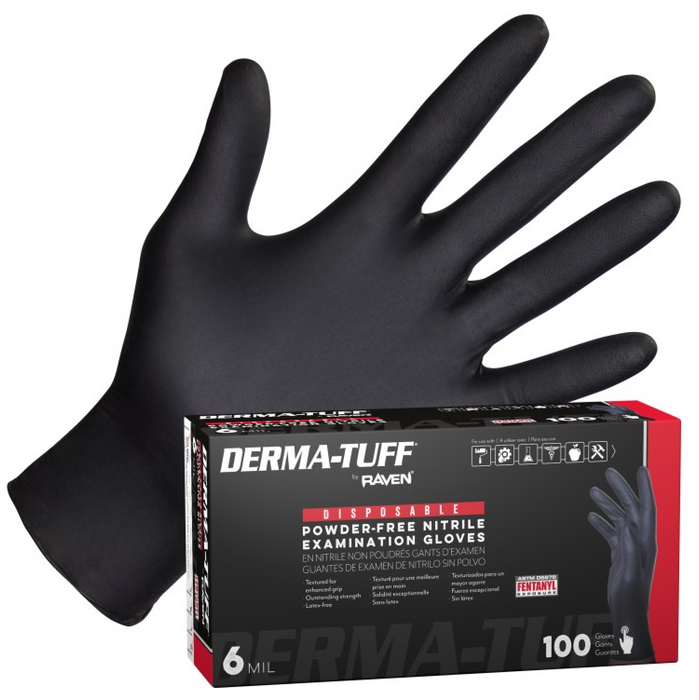 SAS Safety 66587 Derma-Tuff Medium Black Nitrile Gloves, Box of 100