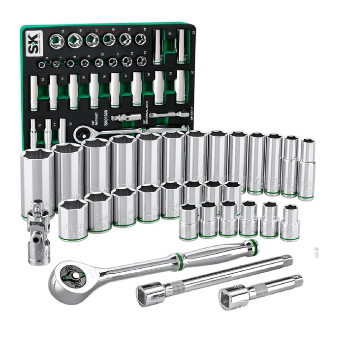 SK Tool 01308-216P 31-Piece 3/8" Drive Metric Standard & Deep Socket Set