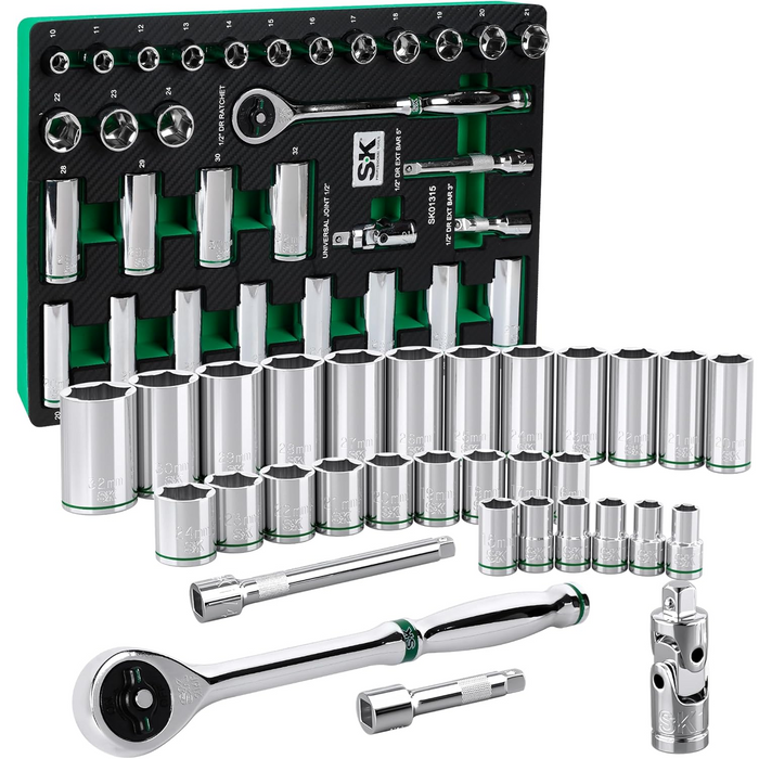SK Tool 01315-216P 31-Piece 1/2" Drive Metric Standard & Deep Socket Set