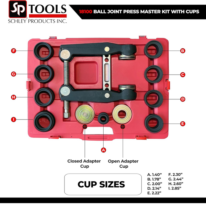 Schley 18100 High Pressure Ball Joint Press Kit with Cups
