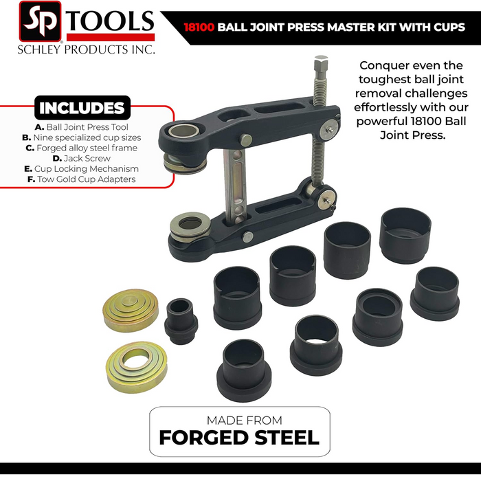 Schley 18100 High Pressure Ball Joint Press Kit with Cups