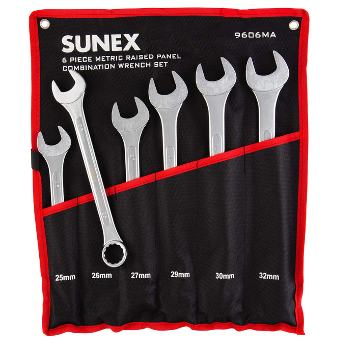 Sunex 9606MA 6-Piece Metric Raised Panel Combination Wrench Set