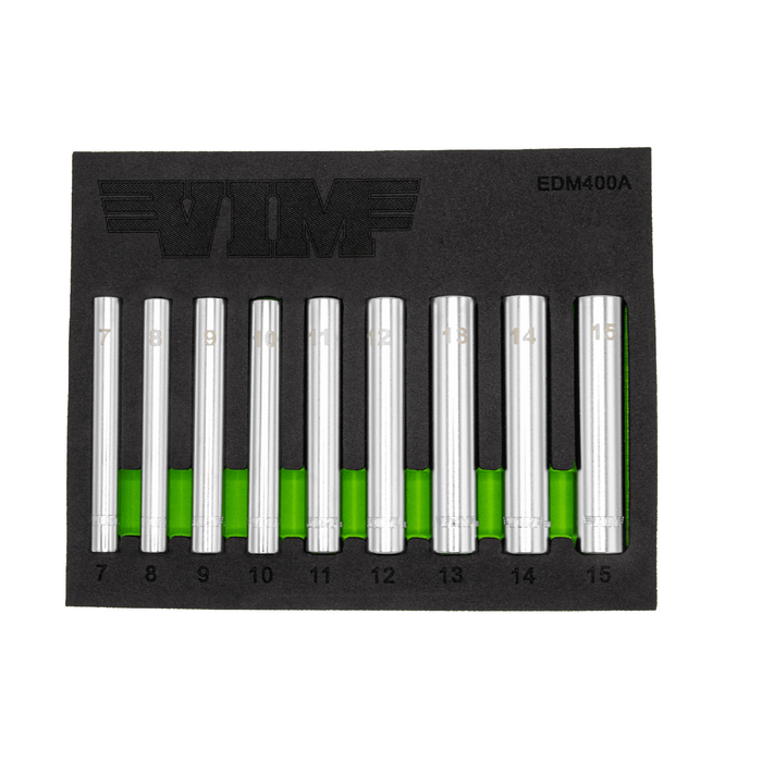 Vim EDM400A 9 Piece 1/4" Drive MM Extra Deep Sockets