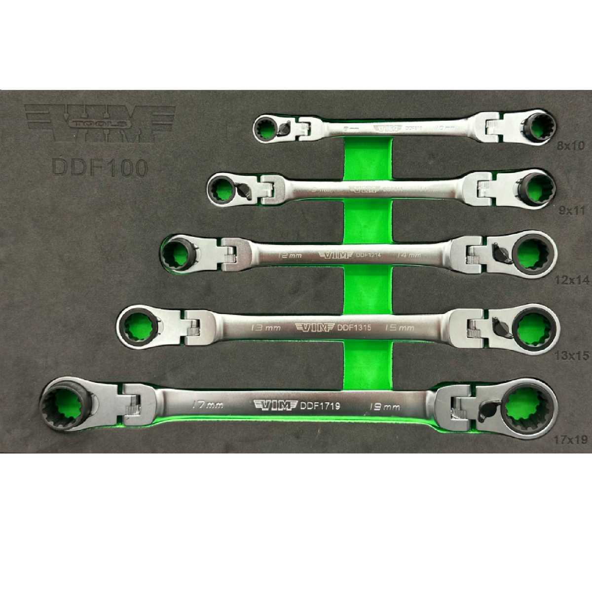 Vim Tools DDF100 Dual Deep Flex Head Ratcheting Wrench Set