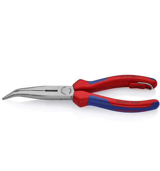 Knipex 26 22 200 8" Angled Long Nose Pliers with Cutter - Comfort Grip