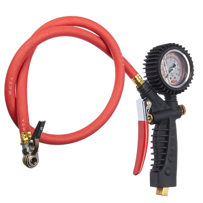 Milton 573A Pro Analog Pistol Grip Inflator Gauge 36" Hose And Ball Chuck With Clip - 230 PSI 