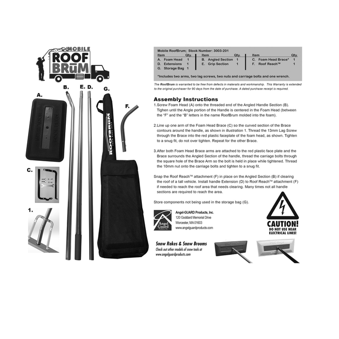 ANGEL GUARD 3003-201 RoofBrum Mobile Roof Snow Broom for High Surface Vehicles