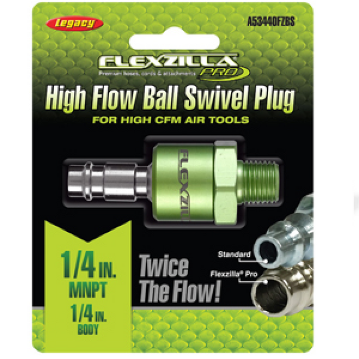 Flexzilla A53440FZBS High Flow Ball Swivel Plug - 1/4" Body 1/4" MNPT