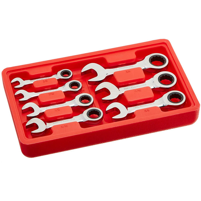 GearWrench 9507 7 Piece SAE Stubby Combination Ratcheting Wrench Set