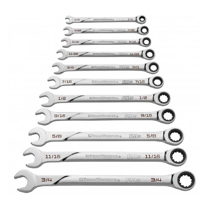 Gearwrench 86450 11-Piece Spline SAE 120XP™ XL Combo Ratcheting Wrench Set