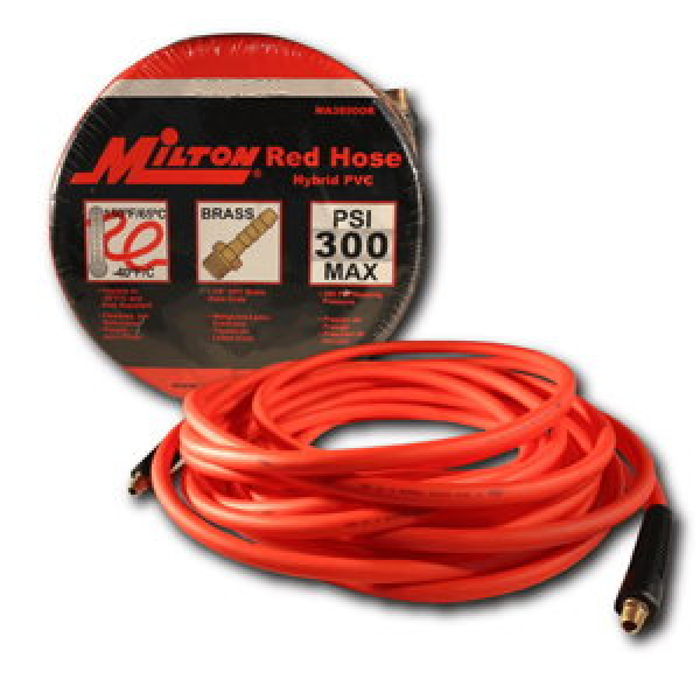 Milton MA38250R 3/8" x 25' Red Hybrid No Backbone Air Hose - 1/4" NPT