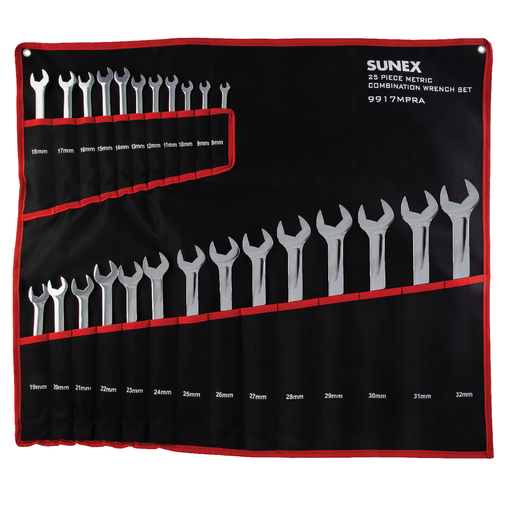 Sunex 9917MPRA 25-Piece Metric Full Polished V-Groove Combination Wrench
