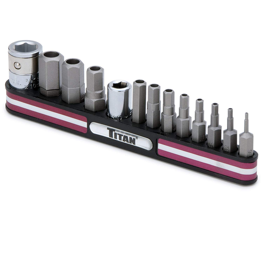 Titan Tools 16135 13-Piece Tamper Resistant SAE Hex Bit Set on Magnetic Rail