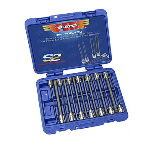 Vim Tools HXL100 14 Piece SAE XL Hex Bit Set Ball and Straight Ends