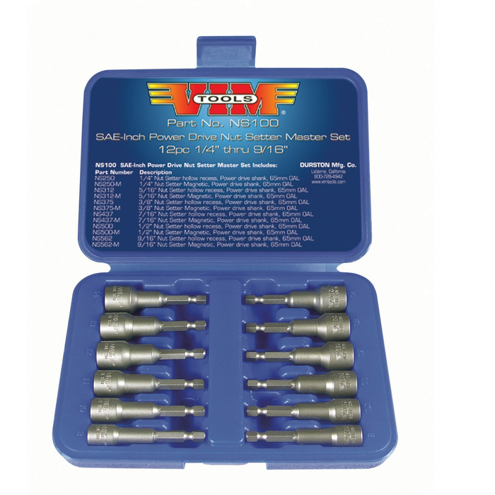 Vim Tools NS100 12 Piece SAE Nut Setter Kit - Magnetic & Hollow